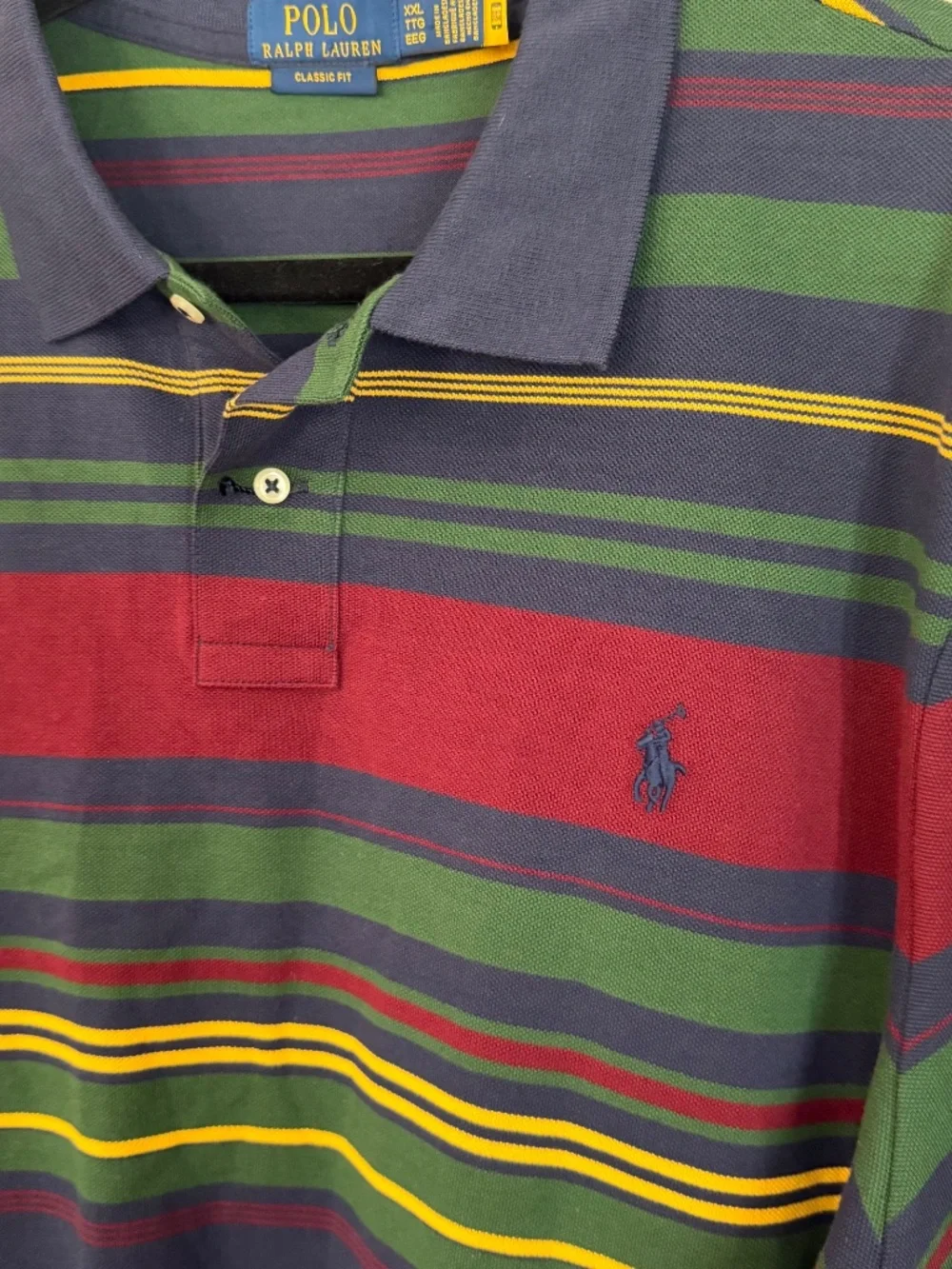 Polo Ralph Lauren Classic Fit Men’s Navy Striped Short Sleeve Polo Sz XXL GUC
